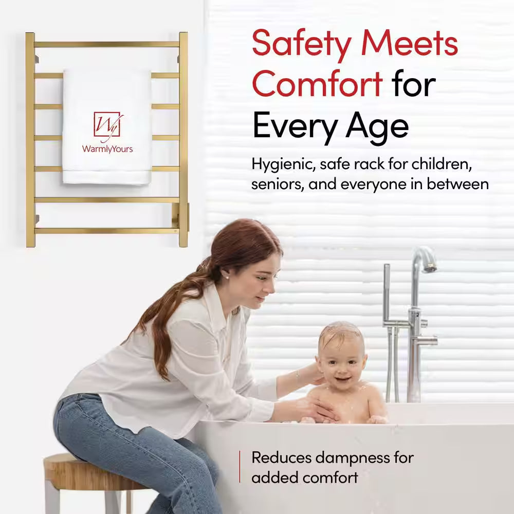 7-Bar Tahoe Towel Warmer, Hardwired, Gold Stainless Steel