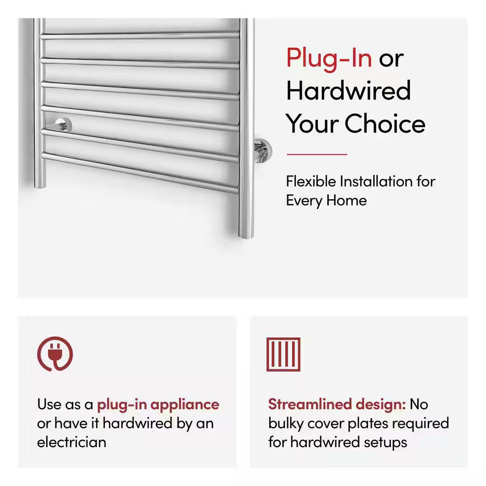 Infinity 10-Bars Plug-In & Hardwire 120 V 32 in . Towel Warmer in Polished Stainless Steel