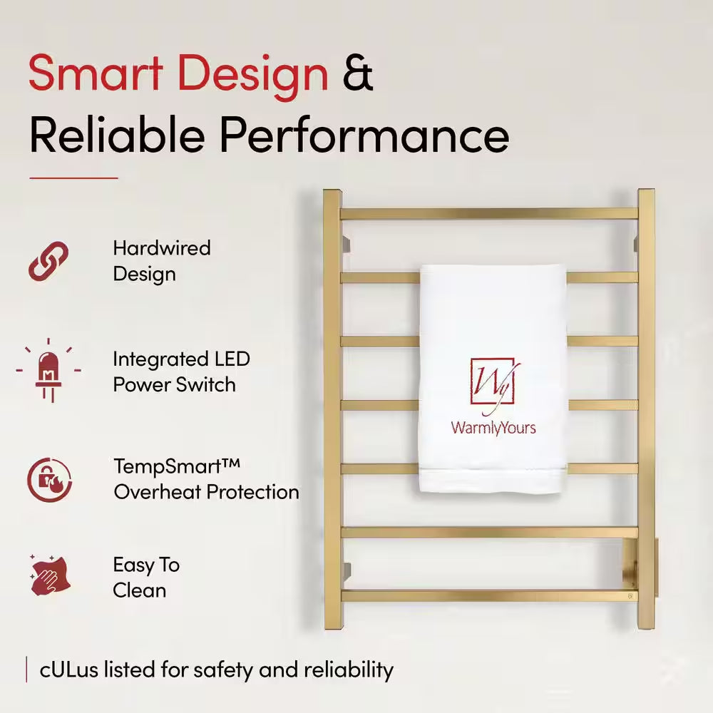 7-Bar Tahoe Towel Warmer, Hardwired, Gold Stainless Steel