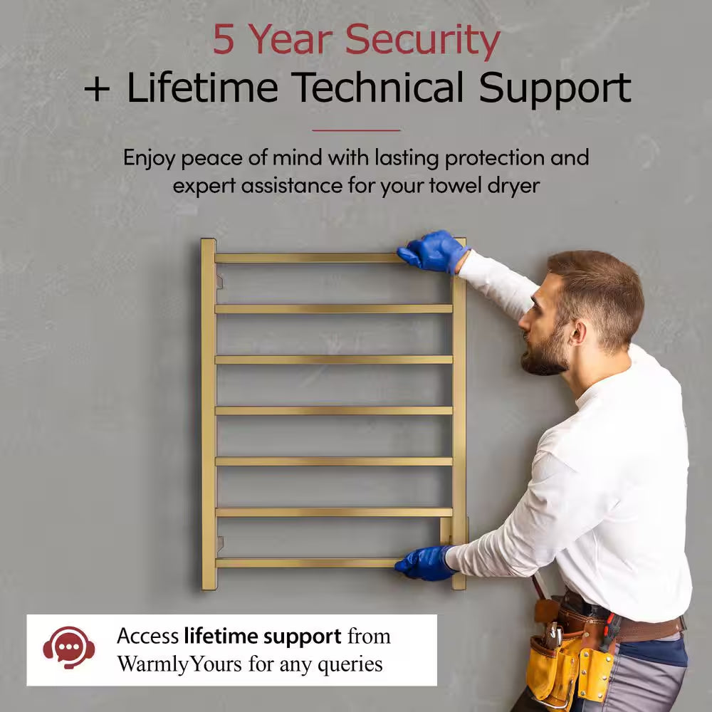 7-Bar Tahoe Towel Warmer, Hardwired, Gold Stainless Steel