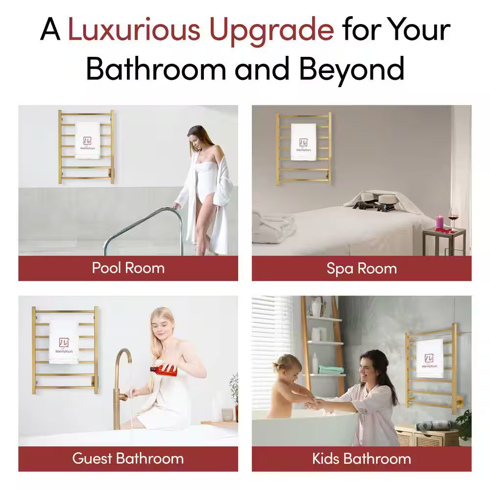 7-Bar Tahoe Towel Warmer, Hardwired, Gold Stainless Steel