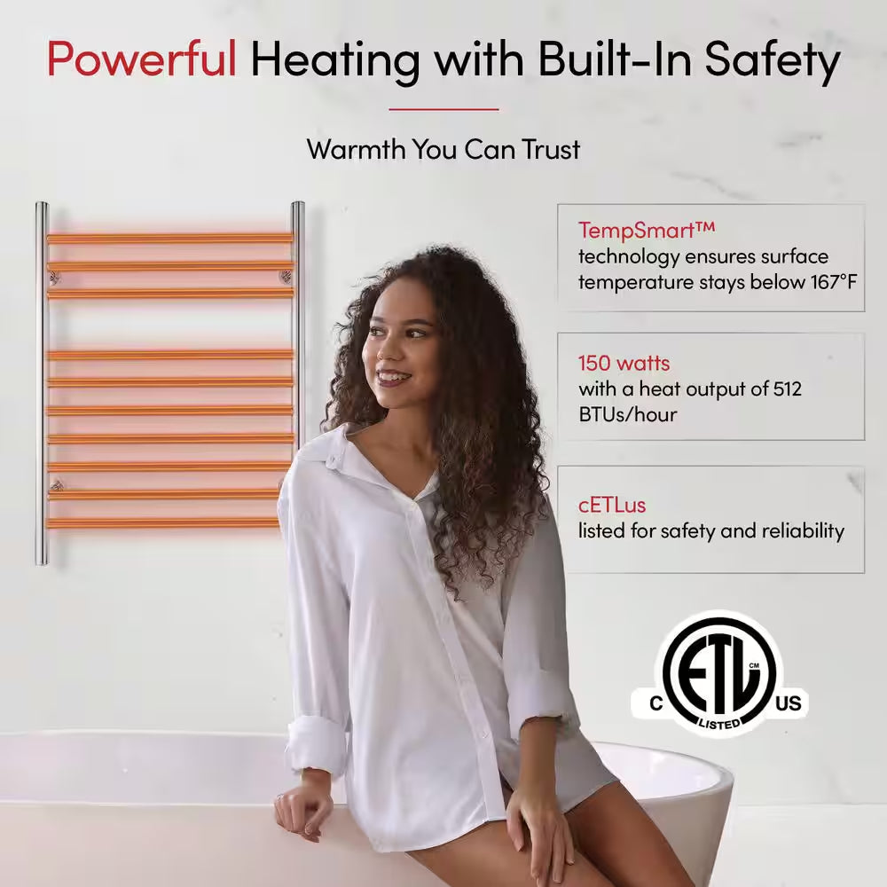 Infinity 10-Bars Plug-In & Hardwire 120 V 32 in . Towel Warmer in Polished Stainless Steel